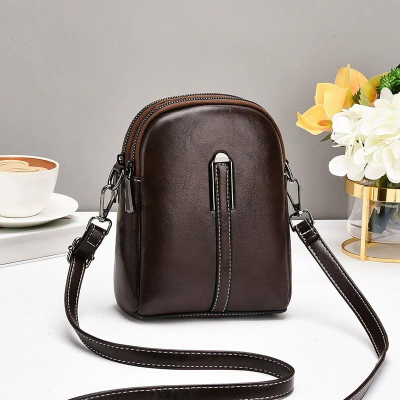 Женская мини-сумка через плечо в стиле ретро из ПУ-кожи, маленькая сумка на плечо с двойной молнией, регулируемым ремнем и множеством карманов на молнии кофейный