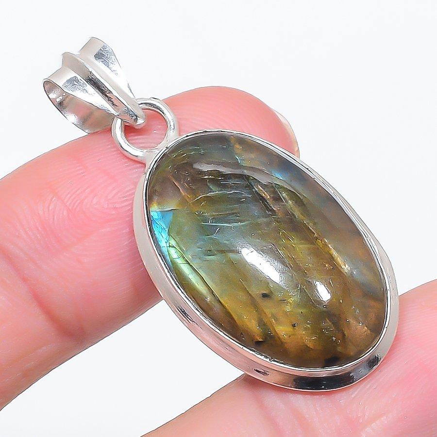 Natural Labradorite Gemstone 925 Sterling Silver Jewelry Pendant 1.73" c9d22