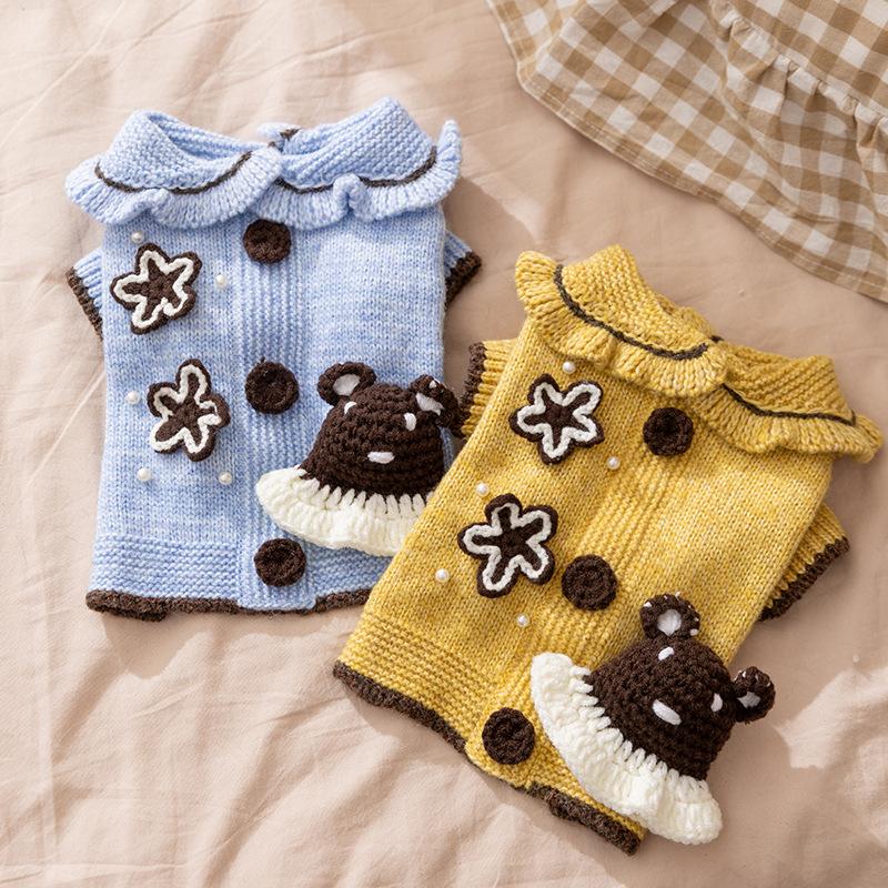 Autumn and winter dog clothes princess wind cute bear star sweater warm knitted sweater teddy small dog pet clothes