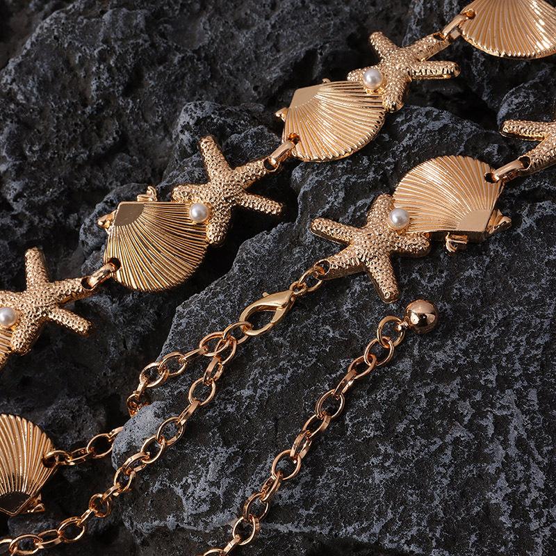 Senior Sense Women's Waist Chain Pearl Shell Starfish Metal Sweet Summer Beach Natural Vacation Style Waist Chain