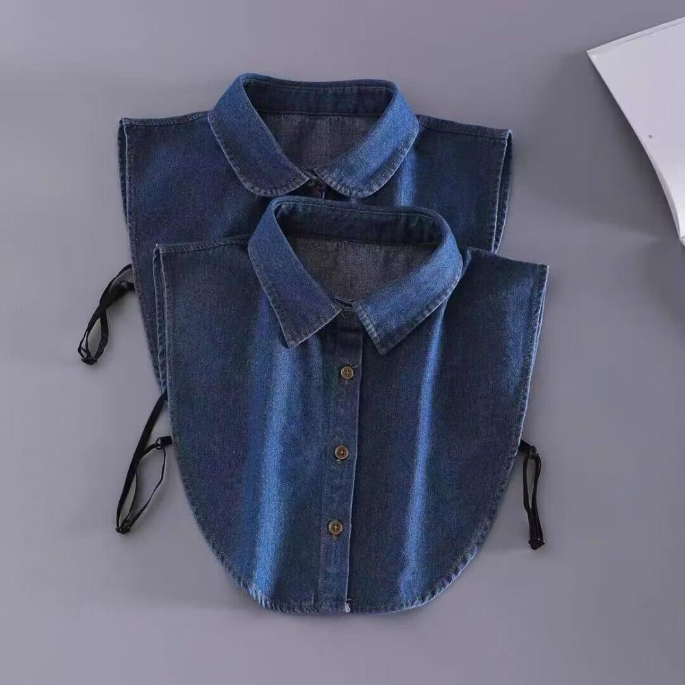 Cotton Denim Fake Collar Lapel Buttons Detachable Collar Versatile Women Fake Collar  Women