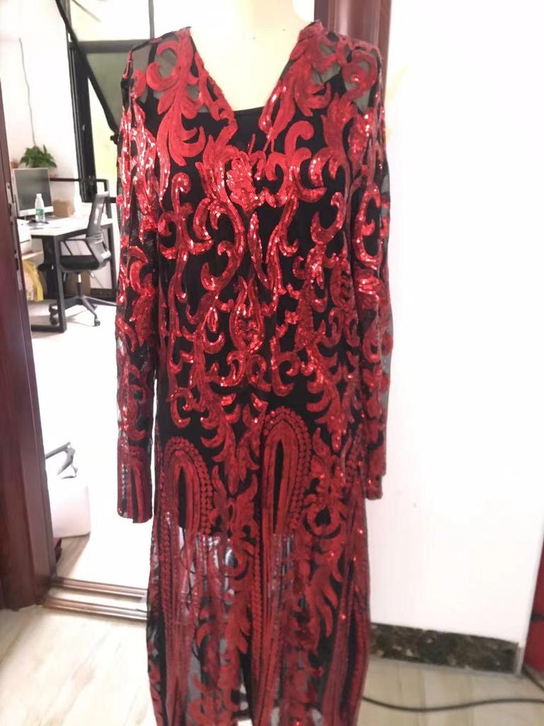 Europäischer & Amerikanischer Langarm Pailletten Mesh Perlen Cardigan