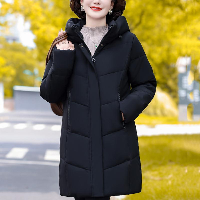 Plus Size Middle Age Women's Long Down Coats Winter Vintage Prakas Hooded Elegant Thick Warm Puffer Jackets Woman Outerwears