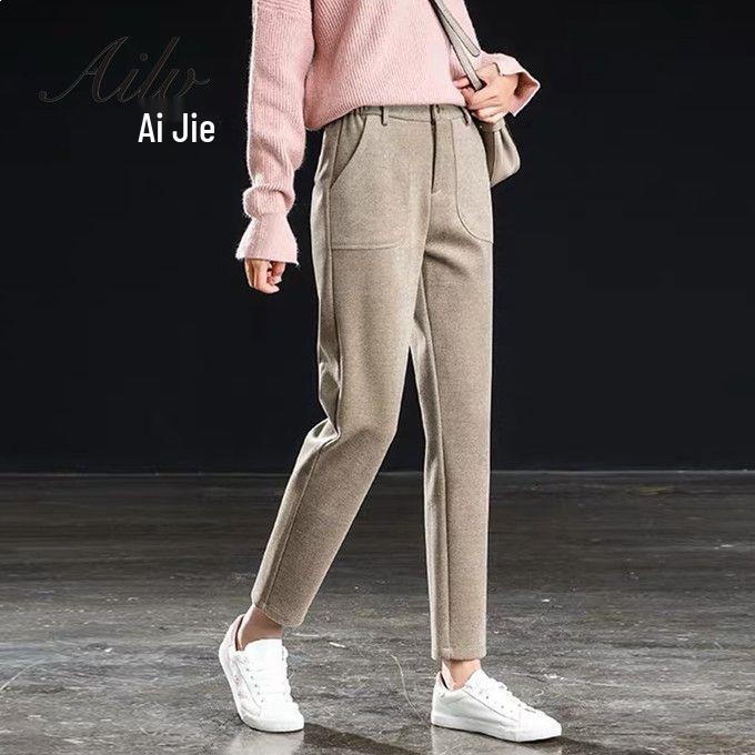 Women s Slimming Woolen Harem Pants - High Waist, Thickened, Korean Style, Nine-Point Crop for Autumn 2026 4XL (160-170 jin)