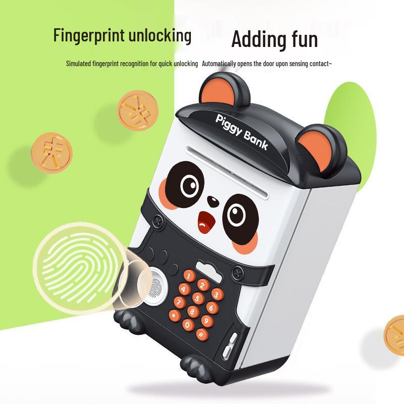 Children's Cartoon Panda Piggy Bank with Fingerprint Recognition & Password Unlock for Deposits and Withdrawals.