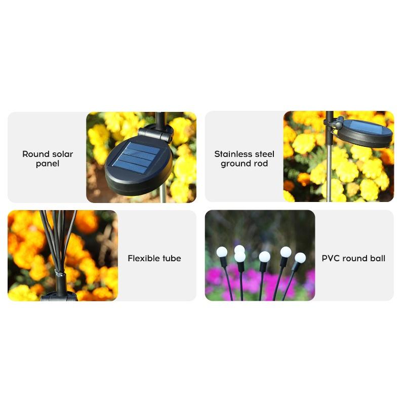 2 Packs 6-Head Solar Swaying Firefly Lamps Intelligent Light Control Outdoor Waterproof Ground Plug Garden Atmosphere Decoration
