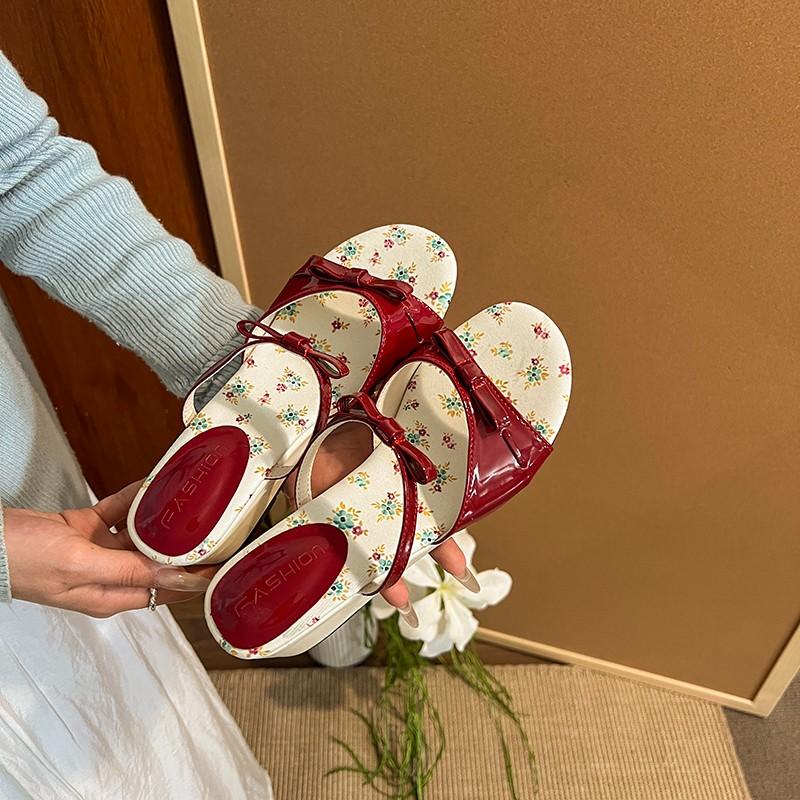 Fashion 2025 New Women's Slippers Summer New High Heels Round Head Open Toe Bow Sandals Casual Fashion Sweet Anomalous Slippers