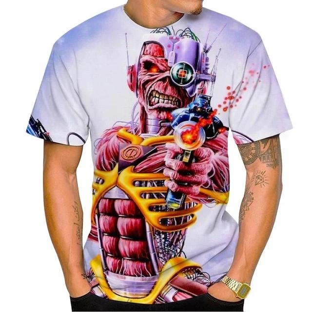 Men's fashionable skull 3D print T-shirt, trendy digital round neck short-sleeved casual top, street style.