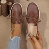 Women's Vintage Lace Up Platform Loafers Brown PU Leather Casual Shoes Woman Lightweight Comfortable Low Top Sneakers Plus Size