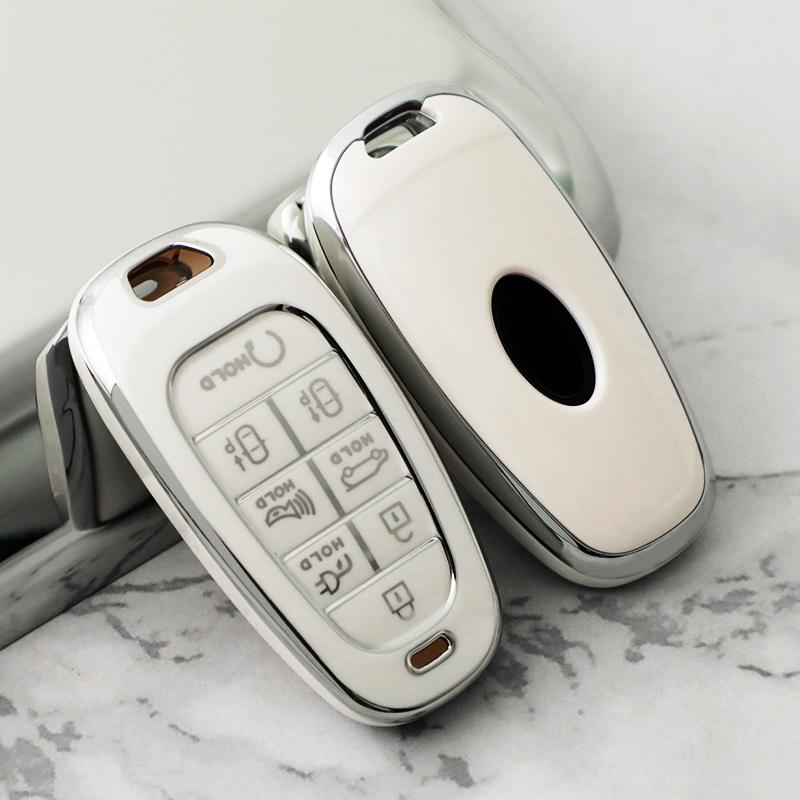 New Silver 6Button Car Key Case Cover for Hyundai Santa Fe Tucson 2022 NEXO NX4 Ioniq 5 Atos Prime Solaris 2021 Auto Accessories