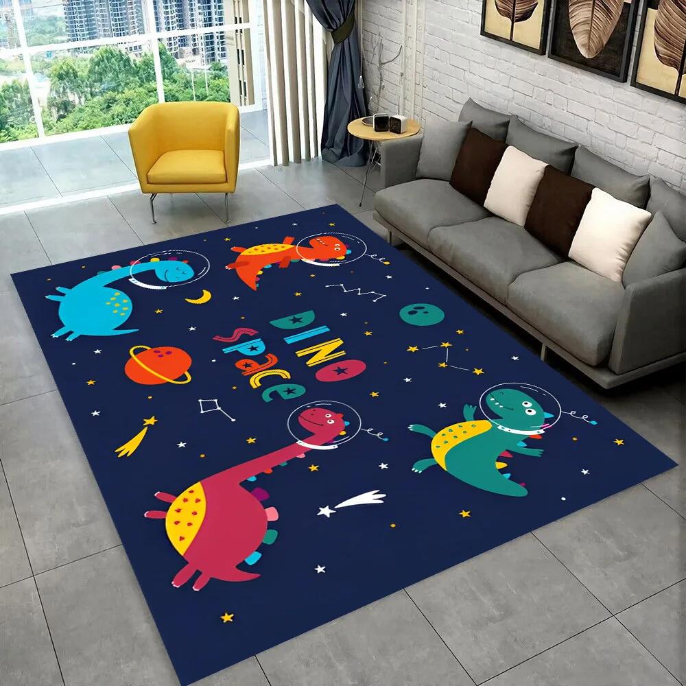 3D Cartoon Dinosaur Space Cute Dino Children Area Rug,Carpet for Living Room Bedroom Sofa Doormat Decoration, Non-slip Floor Mat