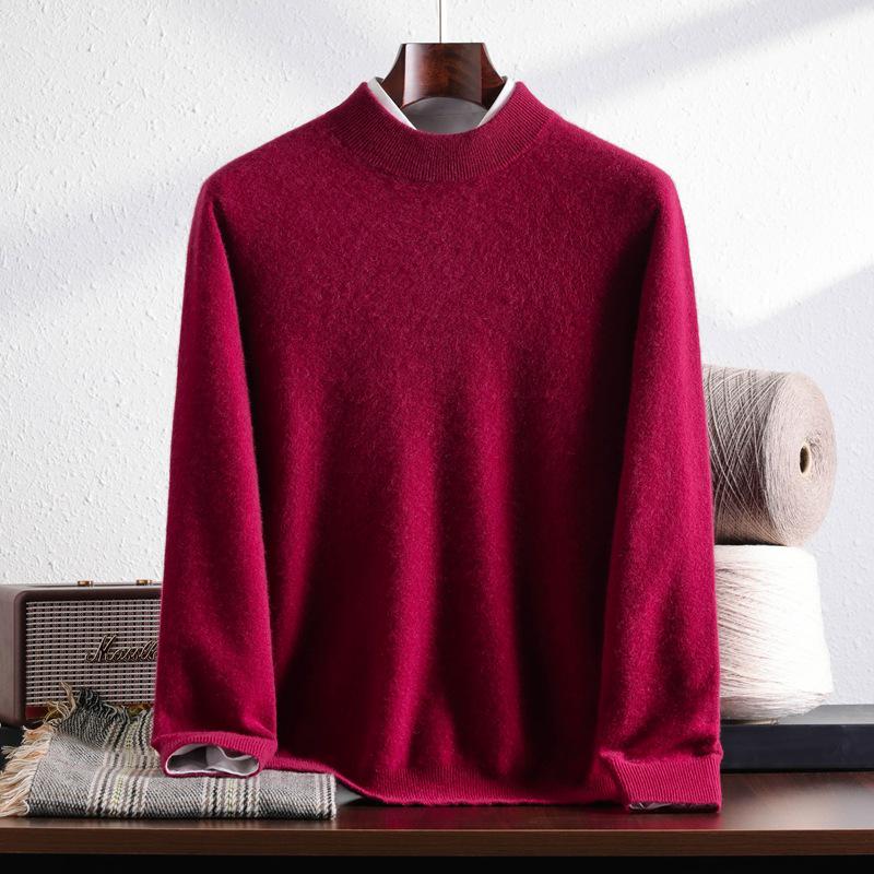 Men's 100% Pure Mountain Half-Cashmere High Neck Knit Sweater - Thickened for Autumn/Winter