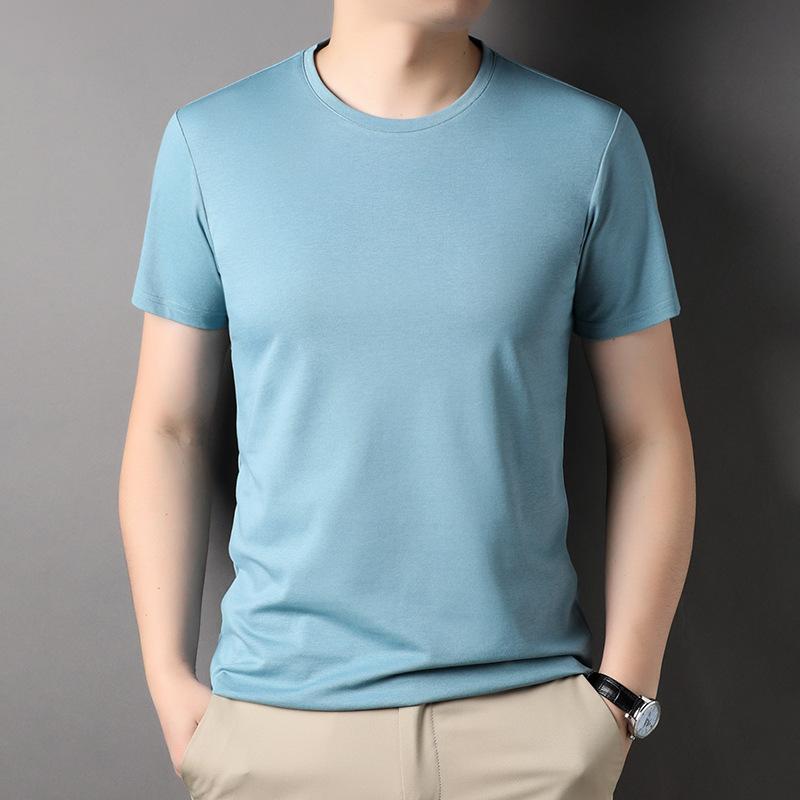 Kurzärmliges T-Shirt für Herren, Sommerkleidung, Rundhalsausschnitt, Dünne Unterseite mit Maulbeerseide, Modisches Baumwoll-T-Shirt