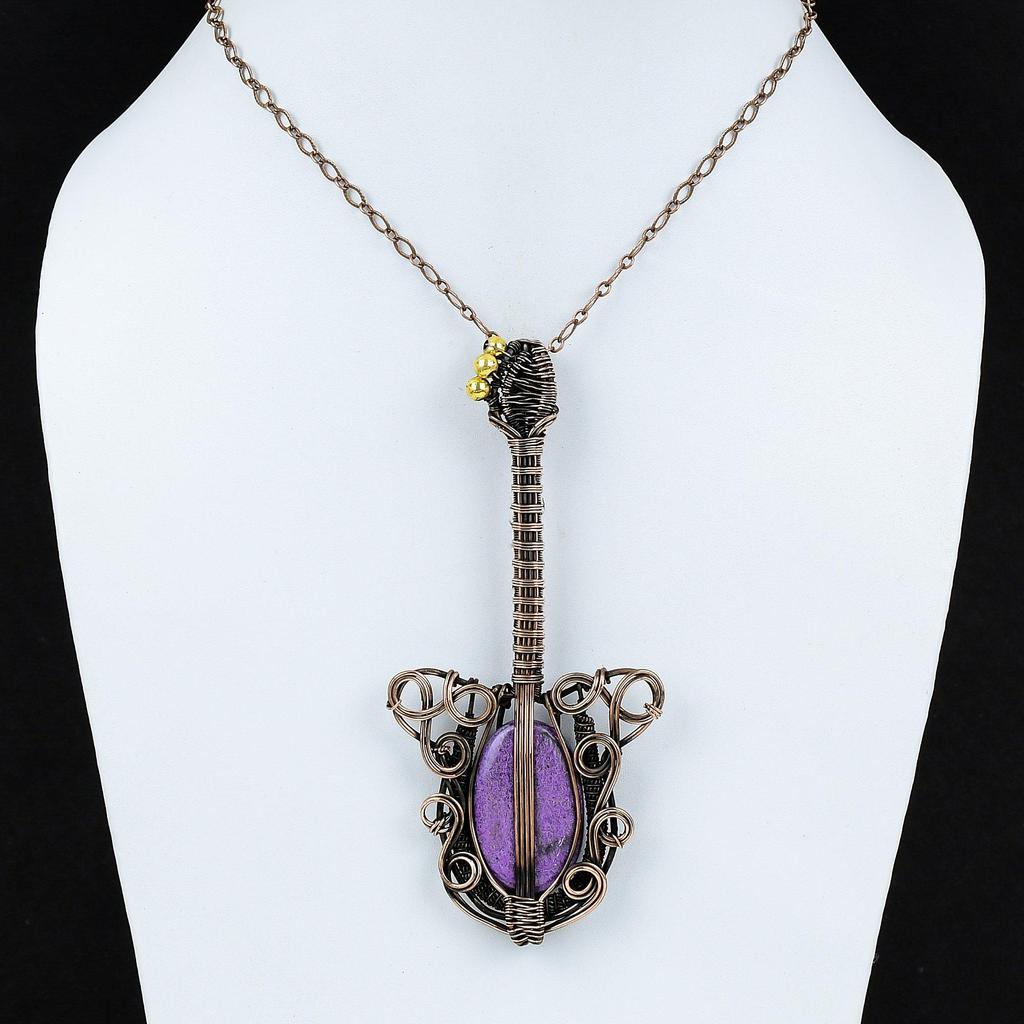 Colgante de Purpurita Colgante Envuelto en Alambre de Cobre Colgante de Guitarra Joyería Envuelta en Alambre Colgante de Piedra Preciosa Hecho a Mano Joyería de Cobre Regalo Para Madre