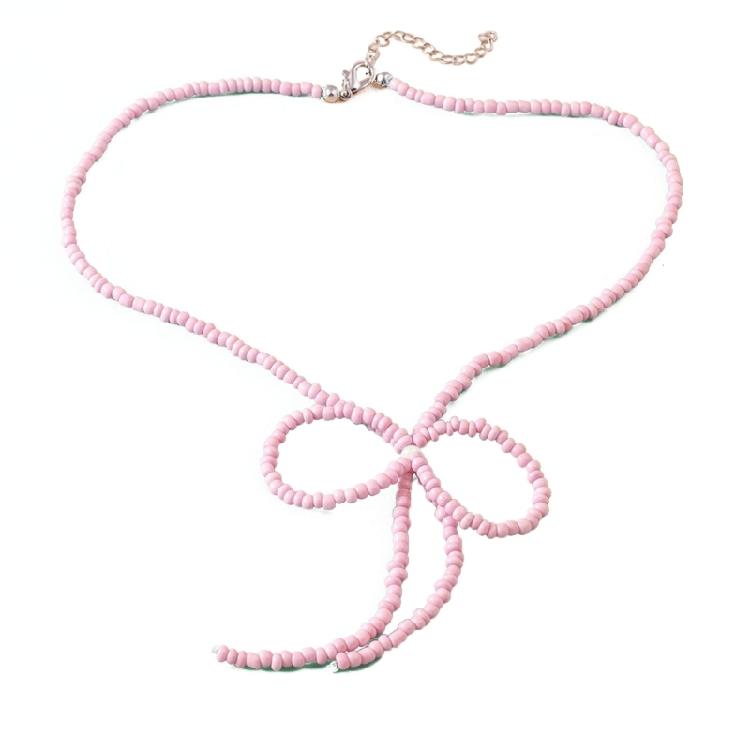 Color Rice Bead Bowknot Collarbone Chain Student Adjustable Chain Sweater Chain