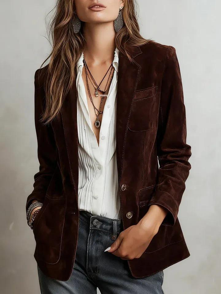 2025 Women's Elegant Retro Suede Velvet Single-breasted Jacket