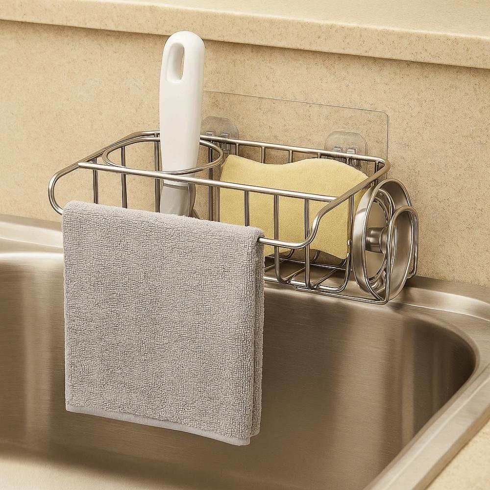Stainless Steel Sink Sponge Holder Waterproof Sink Hanging Basket Durable Sponge Stand Kitchen