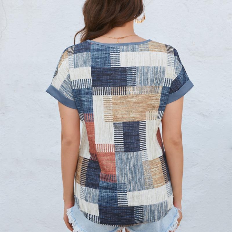Summer Women's Printed V-neck Short Sleeved Casual Top T-Shirts