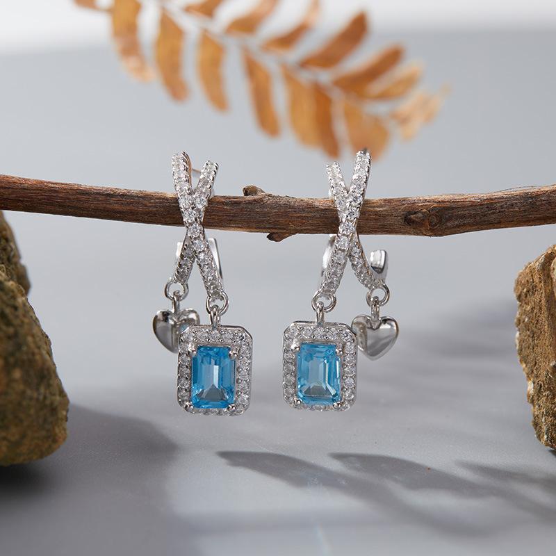 S925 Sterling Silver Natural Colored Treasure, Sugar Cube Stud Earrings, Ear Jewelry Gifts, Light Luxury, Elegant Niche Temperament, High-End Earrings