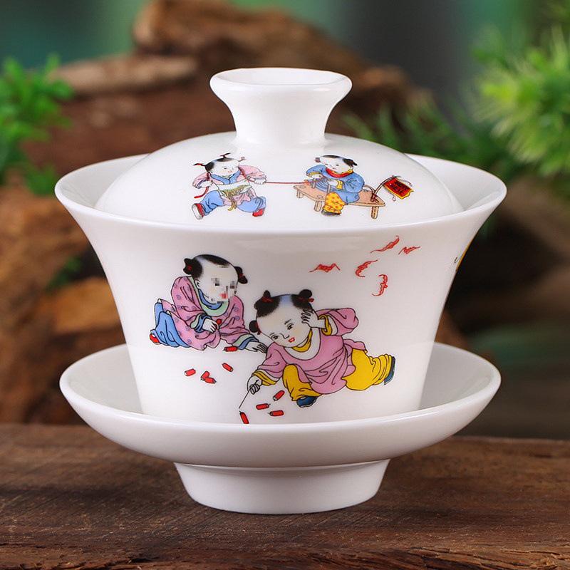 Gaiwan Teacup Set: Blue and White Ceramic with Lid, 120ml Capacity