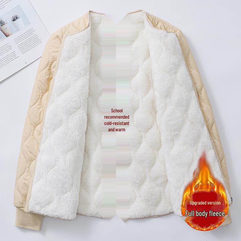 

Женская приталенная куртка с хлопковым наполнителем - Зимняя теплая, бархатная подкладка, студенческое пальто-униформа 4XL