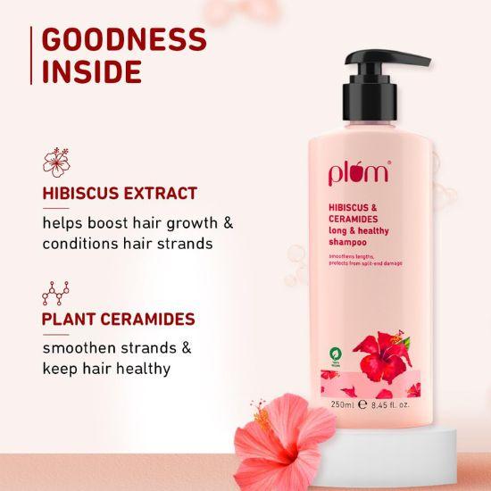 Plum Hibiscus & Ceramides Shampoo | For Silky, Smooth, Long Hair | Shampoo for Women and Men | 250ml