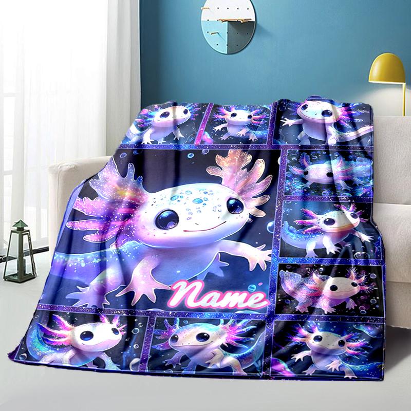 1PC Custom Name Axolotl Fantasy Collage Flannel Blankets Patterns Throw Blanket All-Season Soft Gift for Couch, Bed, Camping Gifts
