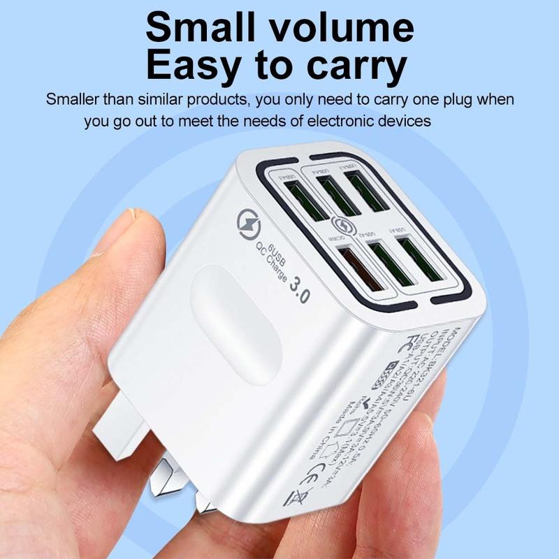 6-Port USB Charger Mobile Phone Fast Charging Wall Adapter for iPhone Xiaomi Samsung Huawei US/UK Plug
