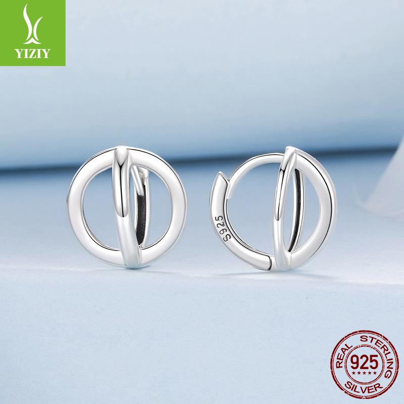 S925 Sterling Silver Halo Geometric Earrings Personality Sphere Metal Textured Ear Buckle Earrings