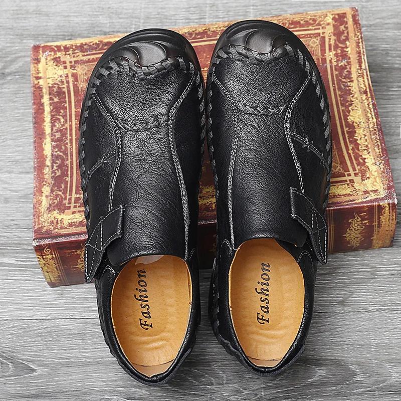 Fashion Men Casual Outdoor Shoes Genuine Leather Non-Slip Driving Shoes Handmade Breathable Soft Bottom Men Loafers Plus Size 38-47