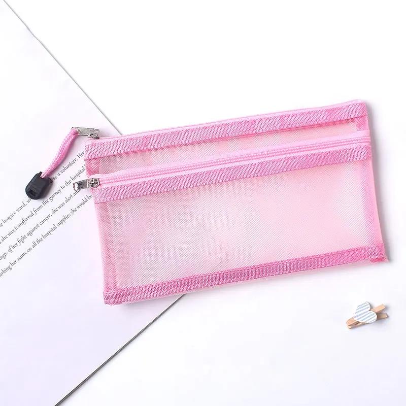 1/3PCS Transparent Zipper Pencil Case Mesh A6 Bills Storage Bag Clear Nylon Makeup Pouch Portable Examination Stationery Bag