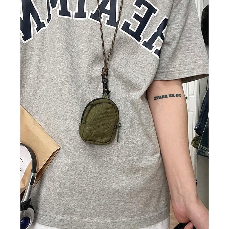 Originální japonská ležérní plátěná mini peněženka na mince na krk se zipem, pouzdro na Bluetooth sluchátka, pánská a dámská ins klíčenka, malá taštička se šňůrkou