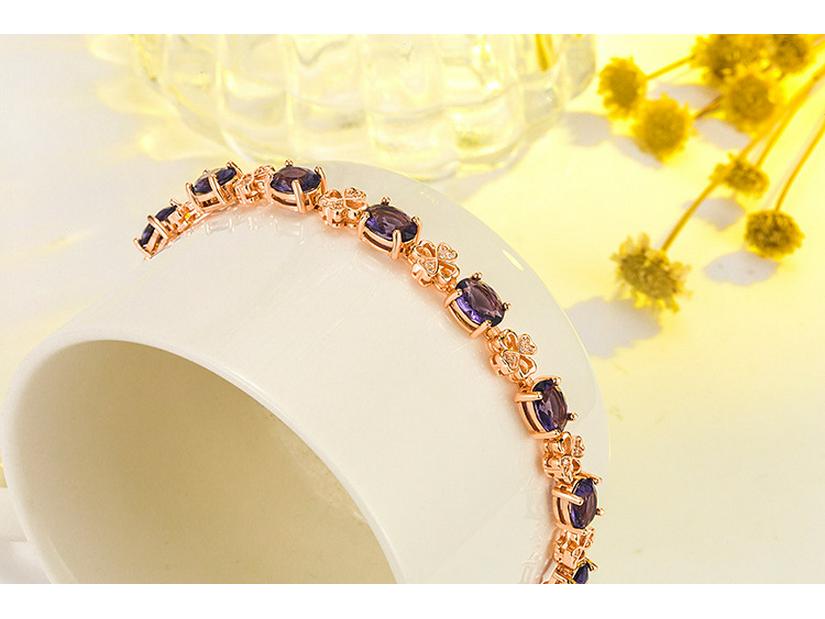 Rose Gold Plated Four-Leaf Clover Bracelet with Red Tourmaline and Ruby