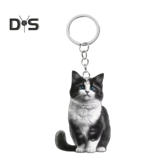 Katt Nyckelring Dubbelsidig 2D Platt Akryl Husdjur Hängande Dekoration Livslik Katt Nyckelring Tillbehör för Bilspegel Fönster Ryggsäckar