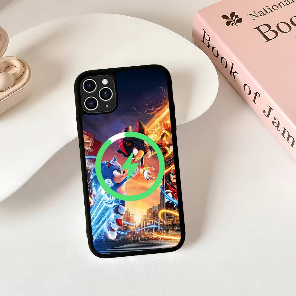 

Cartoon S-Sonics Black For Magsafe Magnetic Phone Case For IPhone 16 15 17 Pro Max 11 12 13 14 Plus Cover iPhone 11 pro