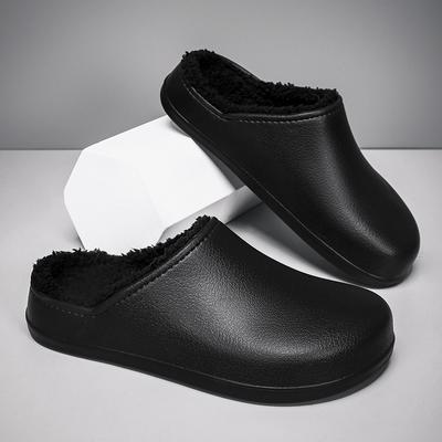 Fashion Winter EVA Men's Slippers Plush Warm Waterproof Oil-proof Men Chef Shoes Non-slip Kitchen Work Shoes Couple Home Soft Sole Shoes