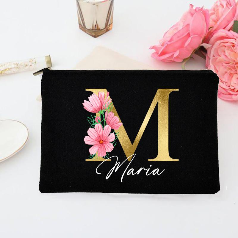 Personalized Makeup Bag Custom Initial with Name Bridal Cosmetic Case Monogram Toiletries Pouch Wendding Gifts for Bridesmaid