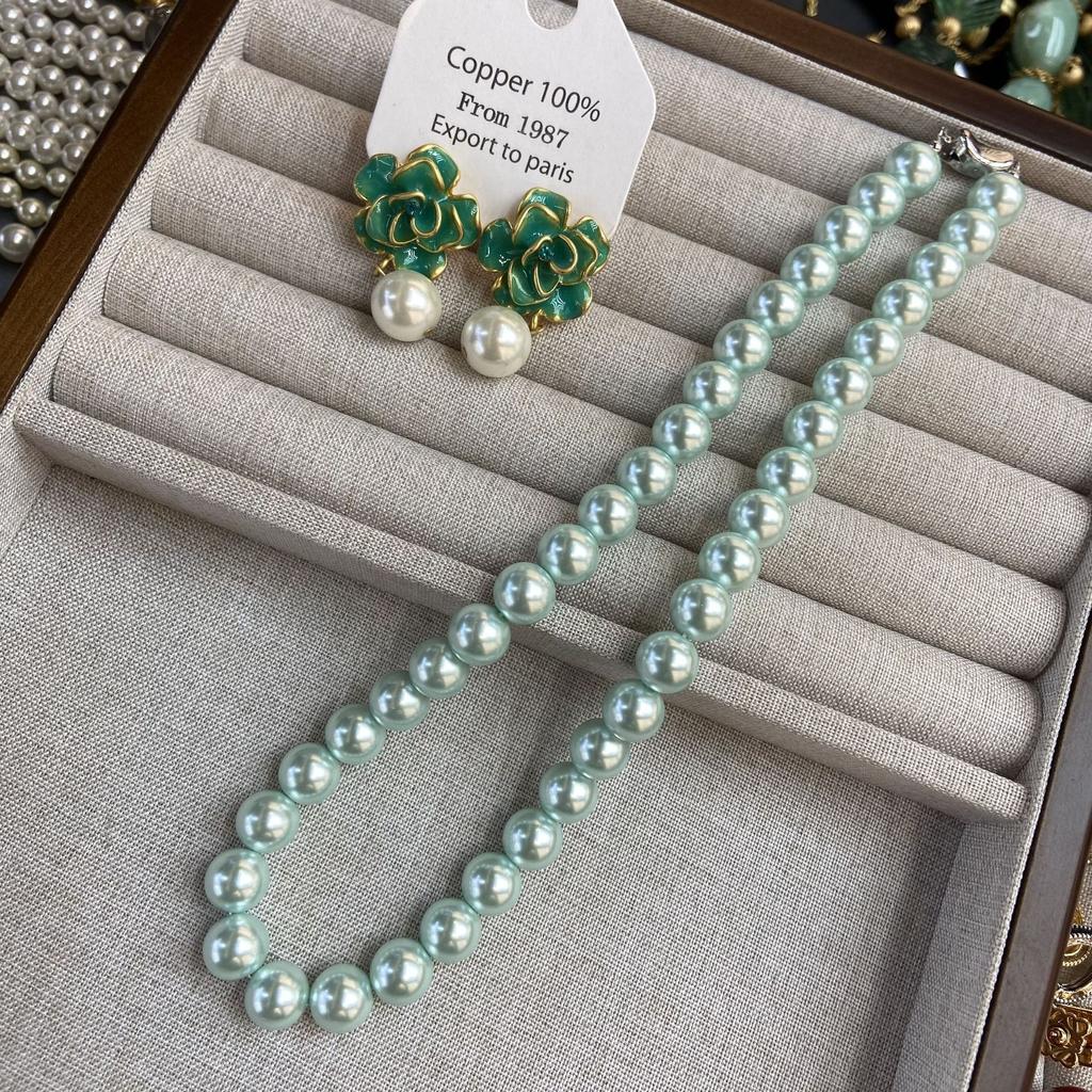 French Haute Round Mint Green Necklace Fashion Cyan Strong Light Sweater Chain Women'S Jewelry