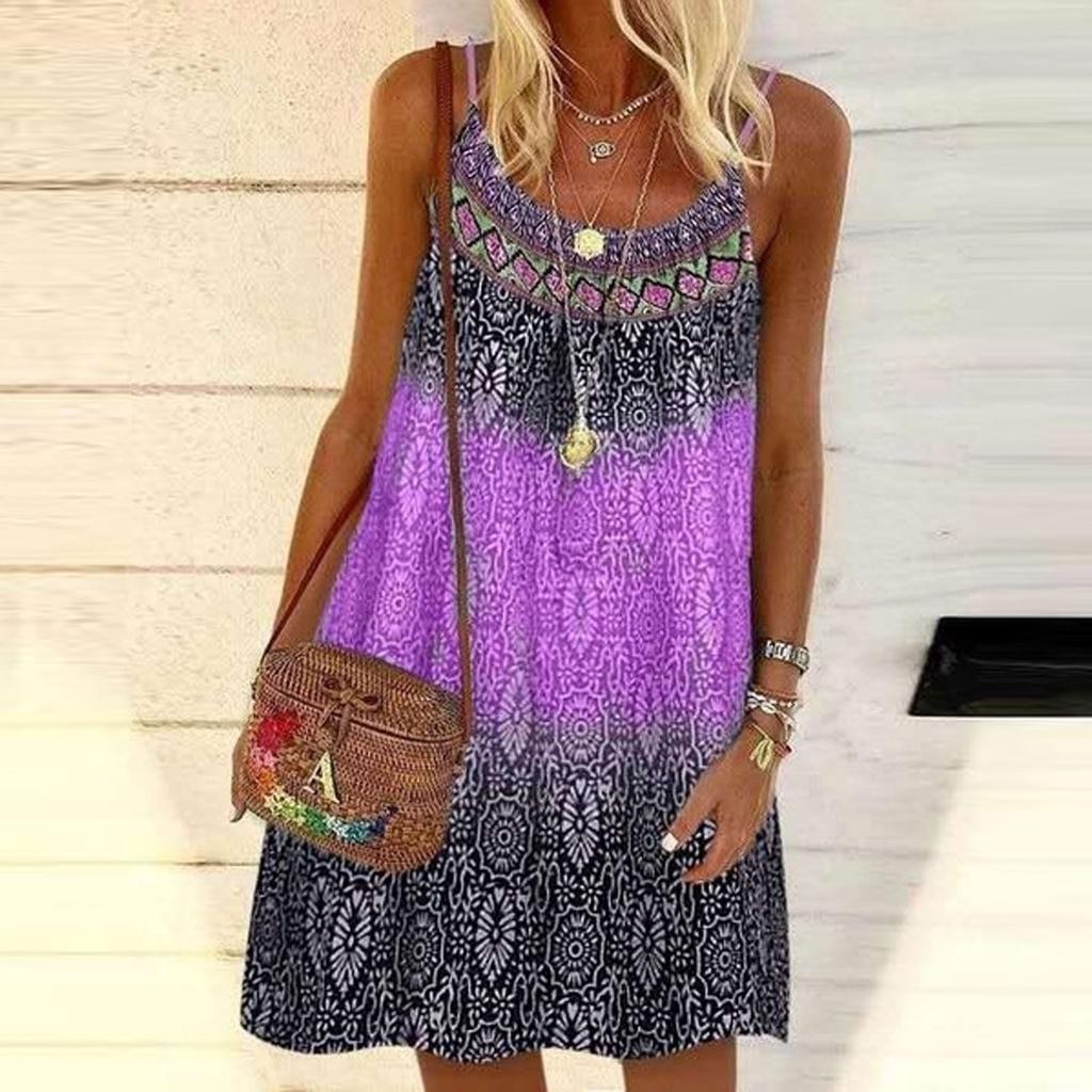 Women Fashion Summer Vest Printing Camisole Loose  Casual Sleeveless Dress