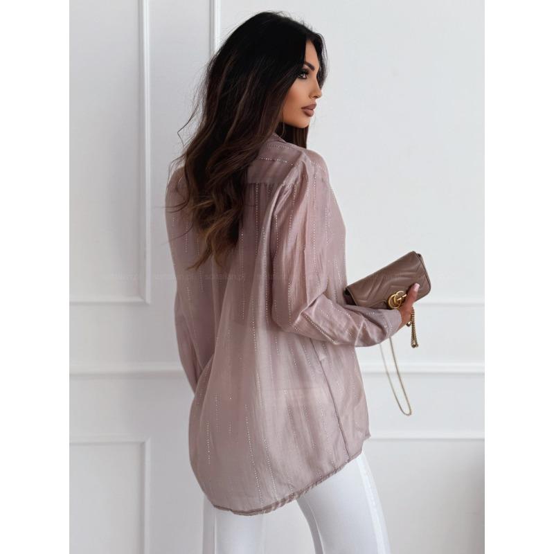 JKASHDK Damemote Uformelt vår høst ensfarget trykk Langermet POLO-hals bluser og skjorter