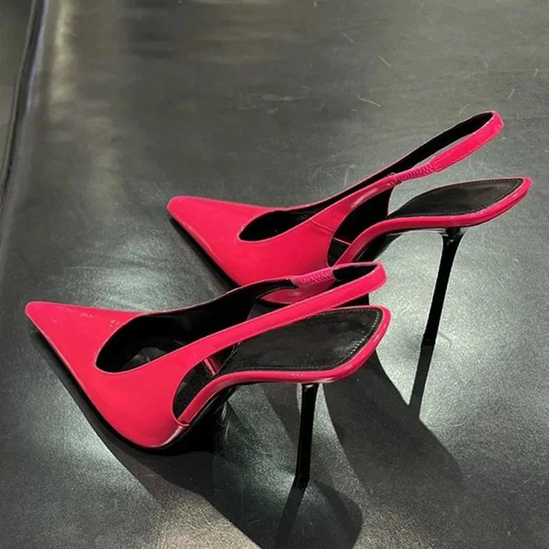 Sexy Slingbacks Woman Pumps Sandals Street Style Elegant Pointed Toe Thin High Heels Stripper Party Ladies Shoes