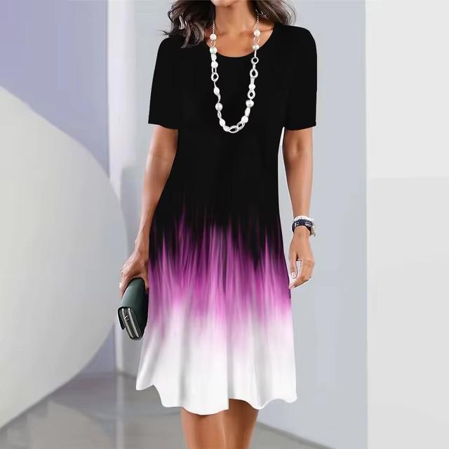 Elegantes Damen-Sommerkleid mit 3D-Geometrie-Streifenmuster, kurzärmelig