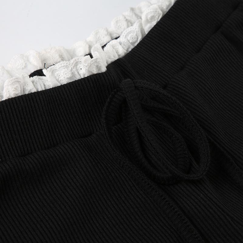 Pantaloni de vară pentru femei Stil dulce și picant Talie joasă Coliziune de culori alb și negru Senzație leneșă Micro slim Pantaloni casual