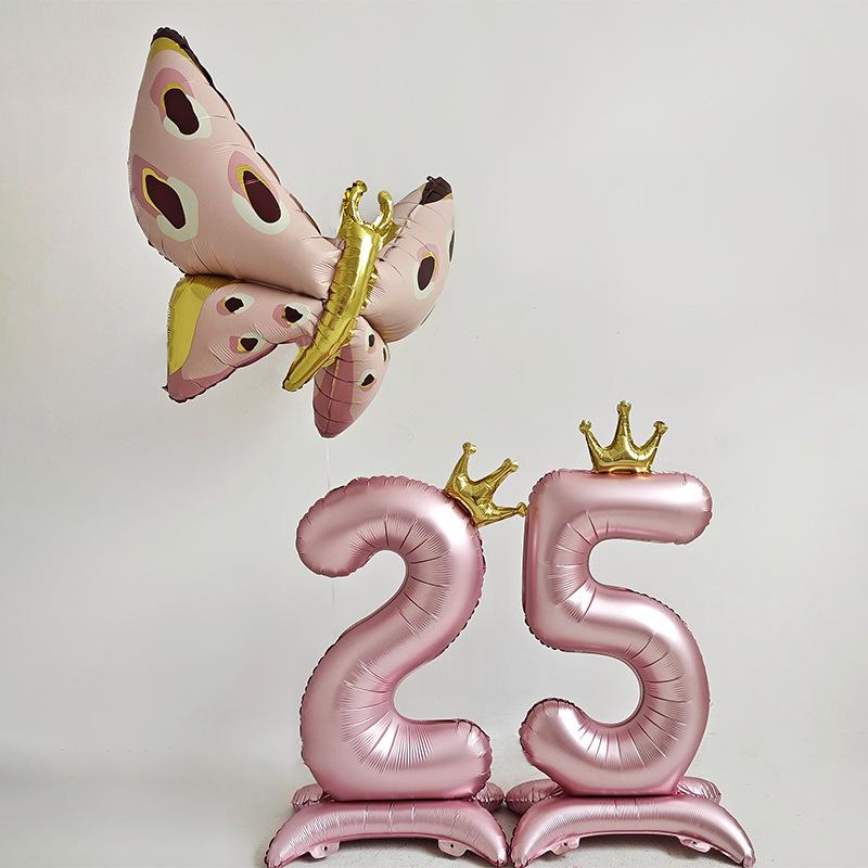 42" Aluminum Foil Number Balloon with Crown Stand for Kids' First Birthday Party Decorations