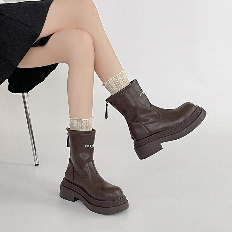 Simple letter thick heel boots women's autumn and winter fashion retro style thick-soled leather boots tall knight boots long boots