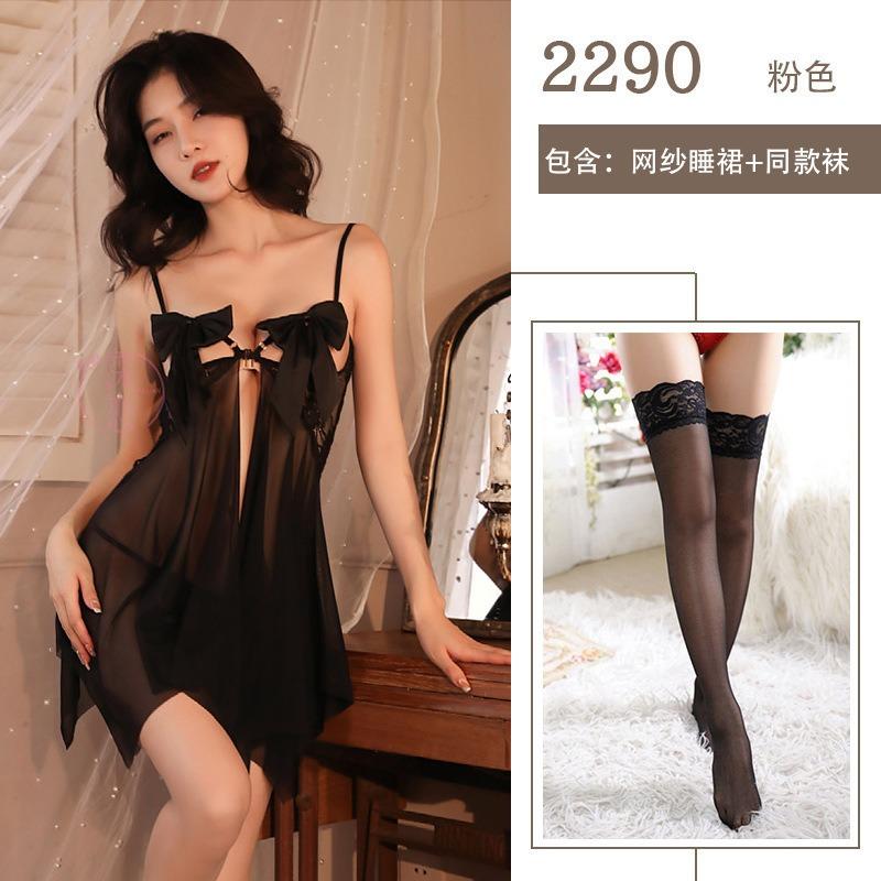 Sexy pure sex underwear bow perspective breast sex clothes sharding suspenders