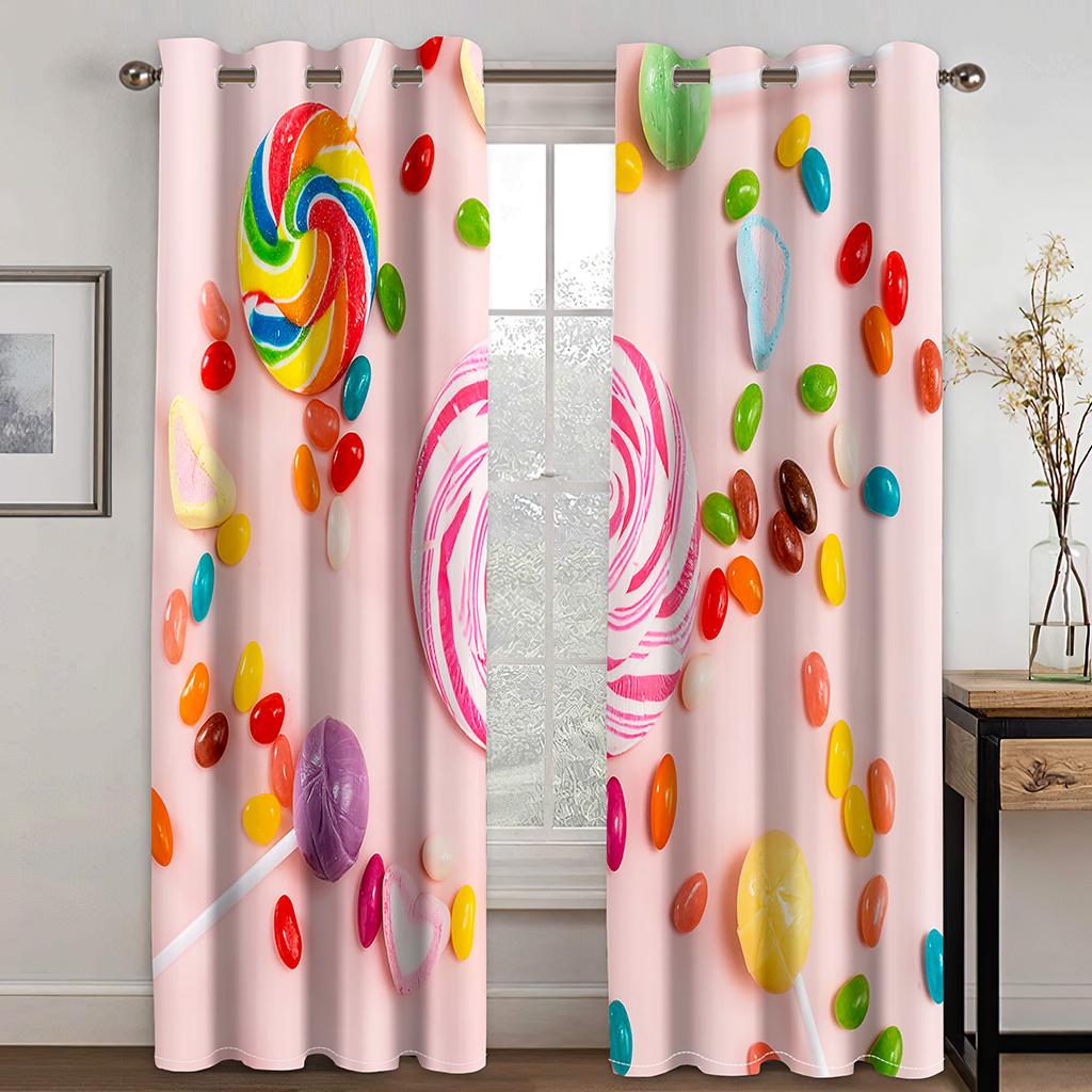 Pink Sweet Candy Ice-cream Girl Princess Window Panel Drapes In Children Bedroom Space Living Room Hall Treatments Kitchen Decor Drapes Blinds