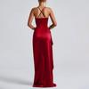 Women's Satin Long Evening Dress Fitted Shirred High Slit Sexy Formal Gown