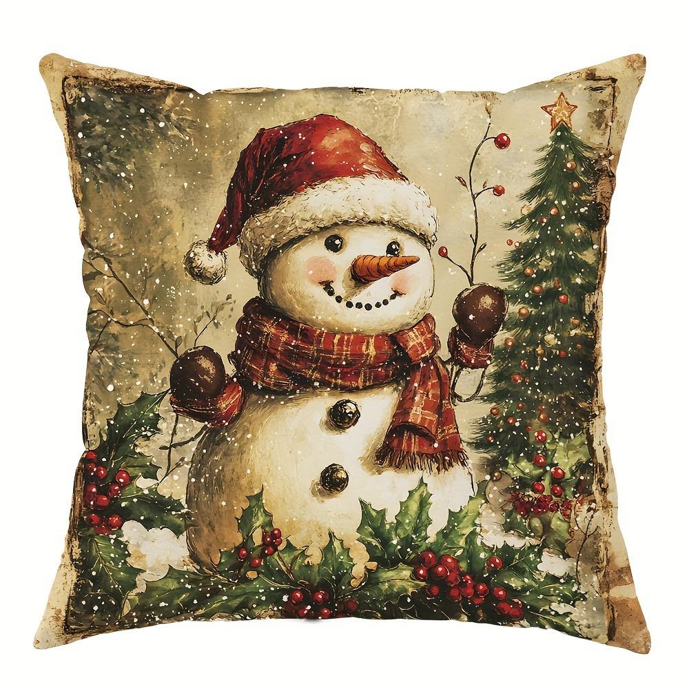 

Рождественское украшение наволочка в стиле ретро с рисунком снеговика и оленёнка Санта-Клауса для маленькой девочки, подходит для домашнего дивана, чехла для подушки 45x45cm