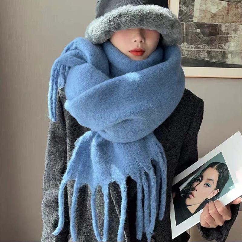 

Plaid Solid Color Scarf Women S Winter Thick Imitation Cashmere Shawl Korean Style Warm Neck Scarf